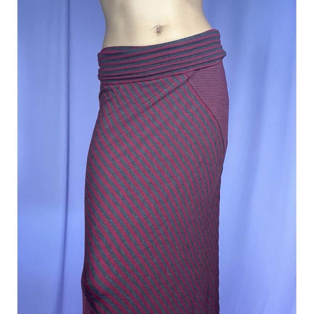 Joe B Burgundy Striped Fold Over Maxi Skirt Size S Soft Flowy Grunge Boho Hippie